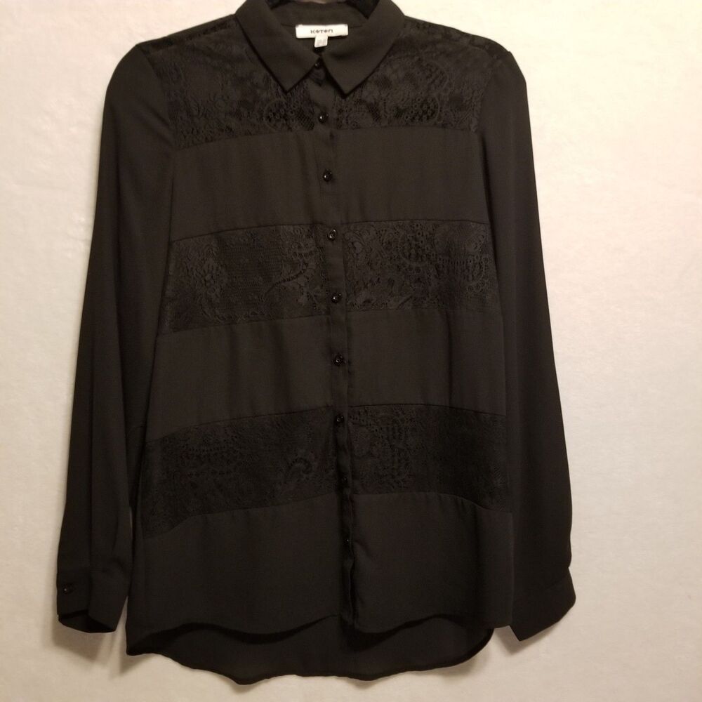 Koton Size S EUR 36 Top Button Front Black Lace Panels Whimsigoth Witchy Gothic